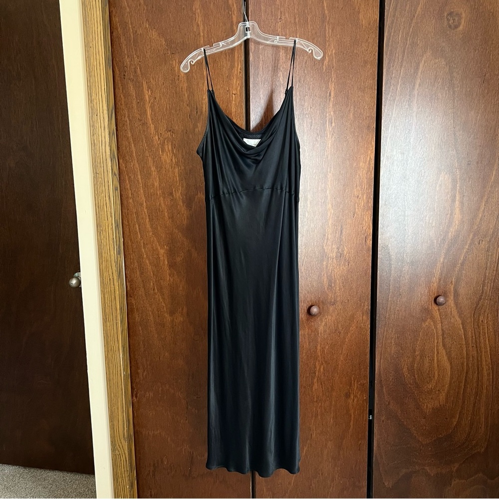 Anthropologie Elyse Black Satin Slip Dress